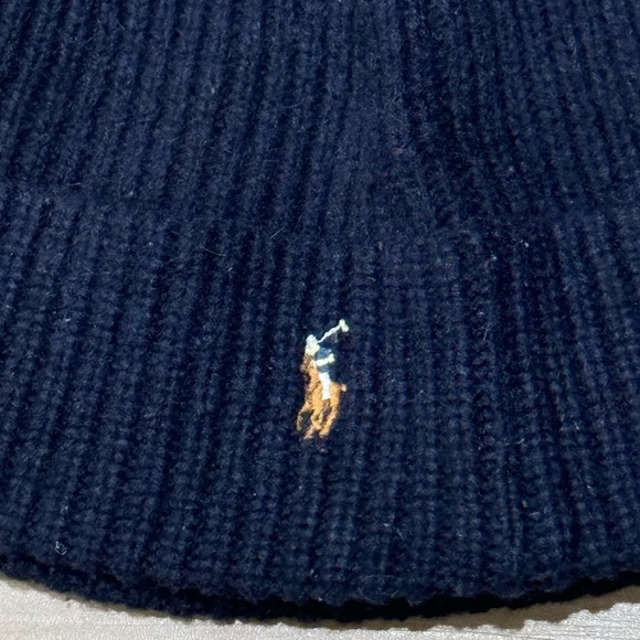 Polo Ralph Lauren Wool Blend Signature Knit Beanie Hat Navy Blue - Picture 3 of 3